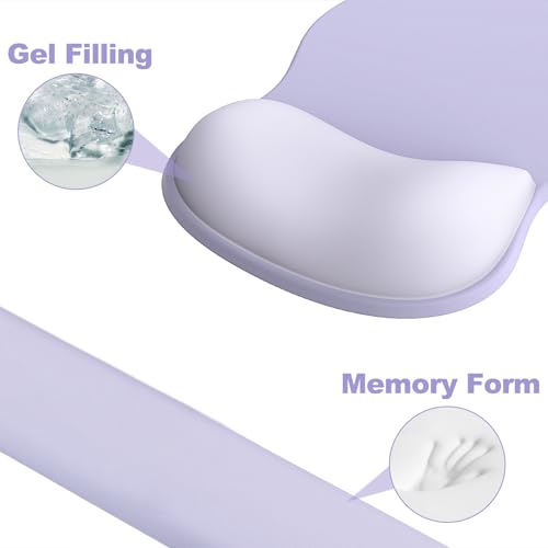 Ergonomic Mouse Pad with Wrist Rest and Keyboard Wrist Rest, Gel Mousepad | Wrist Rest for Computer Keyboard, Pain Relief, Non-Slip PU Base, Mouse Pad with Wrist Support for Gaming, Office, Purple - color: Purple