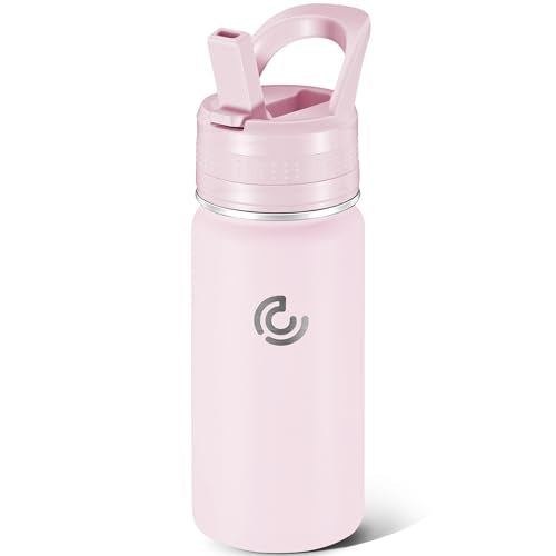 14 Oz Kids Water Bottle, Stainless Steel Water Bottle with Straws, Leak-Proof, BPA-Free, Insulated Water Bottles for School Boys & Girls|Pink - color: Pink