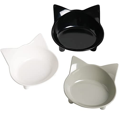 Dog Food Bowl & Cat Bowl – Non-Slip, Wide, Shallow Pet Dish for Whisker Fatigue Relief, Safe Food-Grade for Puppies & Rabbits - color: 3Black+Grey+White