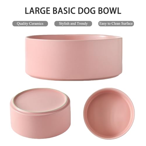 8'' Ceramic Raised Dog Bowl - 70Oz Dog Food & Water Bowl with Elevated Non-Slip Bamboo Stand, Dishwasher & Microwave Safe, Anti Vomiting Heavy Duty Pet Bowl for Medium and Large Dogs, Pink - color: 1 x Bowl + Stand - Pink, size: 8 inch