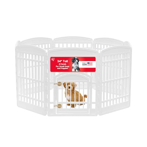 IRIS USA 8-Panel Dog Playpen, Pet Enclosure, White | Pet Containment, Custom Pen Configuration, Multi-Shape Setup, Flexible Boundary, Stable Non-Tip Base, Tool-Free Assembly - color: White, size: 8 Panel - 34" H