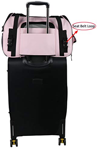 EliteField Soft-Sided Pet Carrier for Cats & Small Dogs (3-Year Warranty) | Airline Approved, Removable Bed & Cover, Built-In Leash, Luggage Sleeve, Seat Belt Loop, Waterproof, Durable, Foldable - color: Pink, size: 21.0"L x 12.0"W x 13.0"H