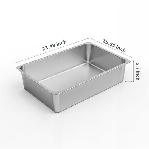 Kirecoo XL Stainless Steel Cat Litter Box High Sided, Non-Stick | Solid Metal Box, Odor Free, Non Stick, Rust Proof, Easy to Clean, Ideal for Cats, Kittens, Multi-cat & Rabbits, Indoor Use - size: 23.43" L x 15.55" W x 5.7" H