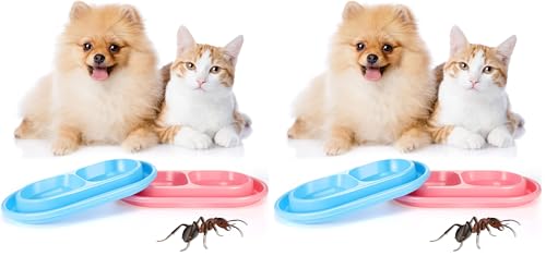 2 Pieces Cat Dog Food Bowl, 25 oz Plastic Double Pet Food Water Bowls Feeding Bowl Tray Cat No Spill for Dogs Pets Outdoor, Pink and Light Blue (Pack of 2) - size: Small (Pack of 2)