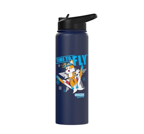 Sonic the Hedgehog - Ski Flying Tails Stainless Steel Insulated Water Bottle - color: Navy Blue