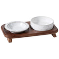 Havniva Ceramic Cat Food Bowl, 6.1" Raised Cat Bowls with Acacia Wood Stand | Elevated Cat Bowls, Whisker Friendly, Extra Wide Opening, Aesthetic Cat Dishes, Elegant Pet Bowls, Food-grade Ceramic, Kitten - color: 1Bowl+1Dish+Stand- Arctic White