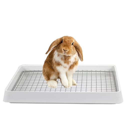 PODOO Rabbit Litter Box – Training Potty Tray for Guinea Pig & Small Pets · Spacious Grid Pan with Low Entrance, Easy-Clean & Odor-Resistant—Helps Keep a Clean Cage and Reduce Mess - size: Large + Extra Large Steel Holes Grids
