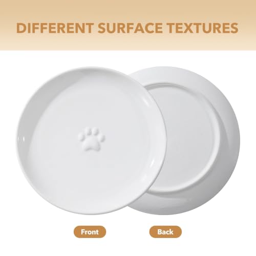 Havniva Elevated Cat Bowls, Cat Food and Water Bowl Set, Ceramic Cat Bowl | Raised Cat Food Bowls, Whisker Friendly, 5.6” Shallow Cat Dishes + 6” Wide Cat Plates, Non-Slip Wood Stand, Two Heights - color: White, size: 2 Bowls+2 Dishes