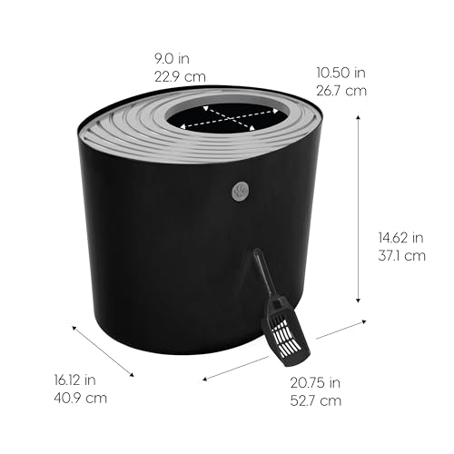 IRIS USA Large Top Entry Cat Litter Box, Hooded Privacy, Black/Gray | Dog-Free Zone, Mess Containment System, Protected Interior, Secure Lid Access, Reduced Tracking, Odor Trapping - color: Black, style: Top Entry