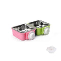 Crate Dog Bowl,Removable Stainless Steel Water Food Feeder Bowls Crate Coop Cup,Pet Cage Bowls with Bolt Holder for Cat, Puppy, Birds, Rats, Rabbits Small Animals ((Green+Pink) Square, Large) - color: (Green+Pink) Square, size: Large