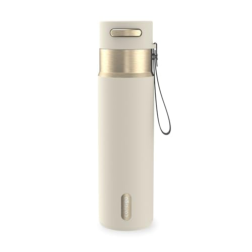 Contigo AutoSeal 24 oz Stainless Steel Vacuum-Insulated Water Bottle with Leakproof Push-Button Spout & Lock, Carry Strap, BPA-Free & Lead-Free, Dishwasher Safe - color: Oatmilk Champagne, size: 24 Ounces