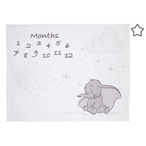 Disney Dumbo White and Grey Super Soft Milestone Baby Blanket - color: Disney Dumbo White and Grey
