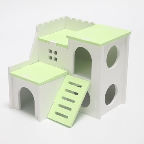 Green Large 6.3-inch Cozy Wooden Adventure Cottage - Hideout with Climbing Ladder for Hamsters & Gerbils (for Small Pets) Rodents - color: GREEN