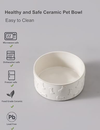 UBEE Ceramic Dog Bowl Set of 2, 5.1 inch Dog Food Bowl, Pet Food Water Dish Feeding for Small Dogs and Large Cat, Bone Pattern, 5.1 in-Small, White - size: 5.1 in-Small