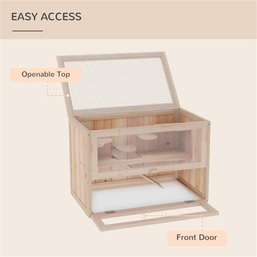 Wooden Hamster Cage, Animal Cabinet for Dwarf Syrian Hamsters Degus, Hamster Habitat with Openable Top and Large Acrylic Sheets, Natural Wooden Hamster Habitat with 2 Openable Door. Shipping from USA