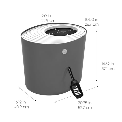 IRIS USA Large Top Entry Cat Litter Box, Hooded Privacy, Dark Gray/White | Dog-Free Zone, Enclosed Top Access, Dog Proof Pan, Mess Containment System, Odor Trapping, Reduced Tracking - color: White/Gray, style: Top Entry