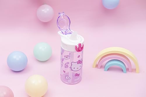 Zak Designs Sanrio Hello Kitty Sage 16oz Leak-Proof Straw Kids Water Bottle | BPA Free, Durable Plastic, Cupholder Friendly, Dishwasher Safe, Easy to Clean, Lid Lock, Handle, For School, Home, Travel - color: Hello Kitty, size: 16 Ounces