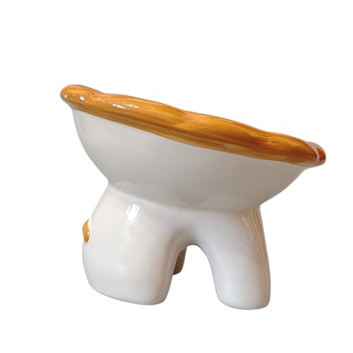 Lion Themed Tilted Ceramic Pet Bowl - High-Raised Cat/Dog Dish, 15° Anti-Regurgitation, 120g Large Capacity - color: Yellow Lion