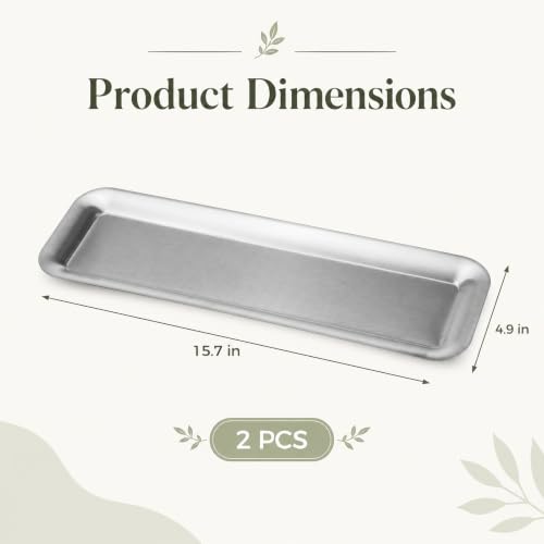 2 Pack Stainless Steel Pet Feeding Trays, 15.7 x 4.9 in Long Rectangular Metal Food Bowls, Wide Shallow Dishes for Cats, Rabbits, Guinea Pigs, Puppies, Small Animals, Multi Pet Homes