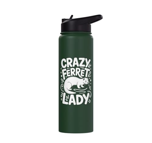 Crazy Ferret Owner Women Ferrets Stainless Steel Insulated Water Bottle - color: Dark Green
