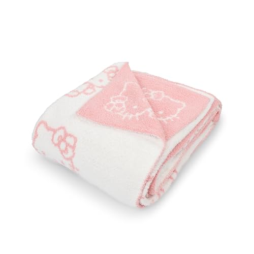 Jay Franco Sanrio Hello Kitty Cute Fluffy Throw Blanket - Reversible 50x60 | Cozy Feather Knit, Super Soft Checkered Pink Kawaii, Lightweight, Machine Washable for Couch, Sofa, Bed (Officially Licensed) - color: White - Hello Kitty