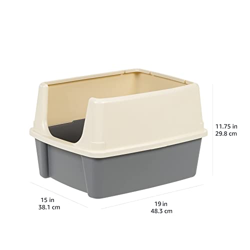 Amazon Basics Large Cat Litter Box with High Sides, Open Top for Easy Access, Includes Scoop with Storage, 19" x 15" x 11.75", Grey/Beige - color: Grey/Beige, style: Open Top