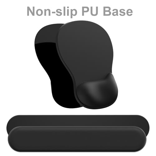 Ergonomic Mouse Pad with Wrist Rest and Keyboard Wrist Rest, Gel Mousepad | Wrist Rest for Computer Keyboard, Pain Relief, Non-Slip PU Base, Gel Mouse Pad with Wrist Support for Gaming, Office - color: Black