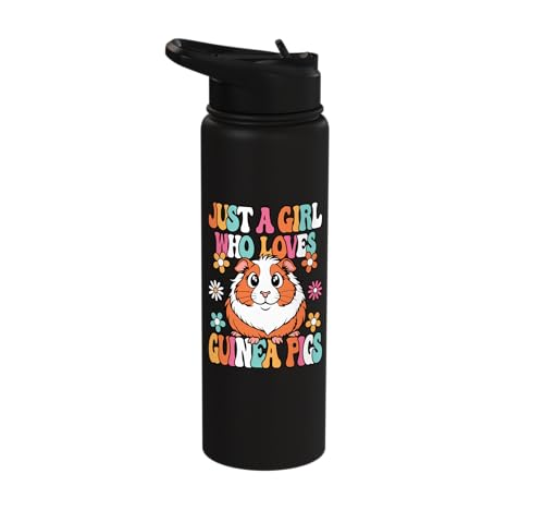 Just A Girl Who Loves Guinea Pigs Cute Groovy Girls Kids Stainless Steel Insulated Water Bottle - color: Black