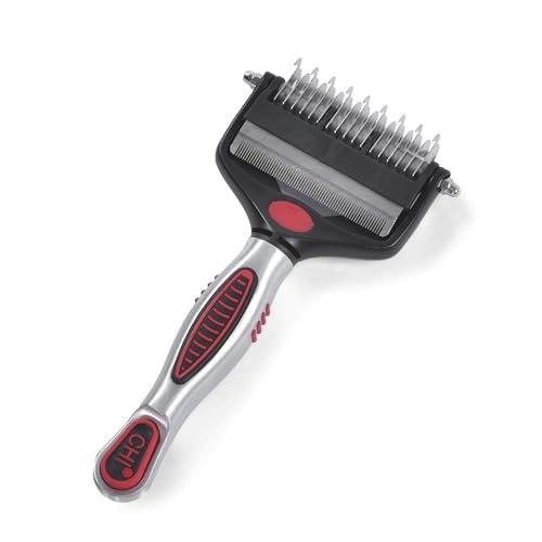 CHI for Dogs 2 in 1 Dematting and Deshedding Rake, Dual Head Dog Grooming Tool with Wide Tooth Dematting Rake and Fine Deshedding Rake, Detangler Comb for Thick Double and Long Dog Coat | Dual-head design, wide-tooth dematting and fine deshedding rakes, d