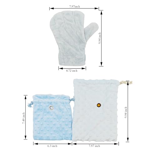 3 Pack Sugar Glider Tote Plush Sleeping Pouches & Anti Bite Mitten (Blue) | Warm Carrier Bag, Portable Drawstring Bonding Pouch, Calming Soothing Glove, For Small Pets - color: Blue