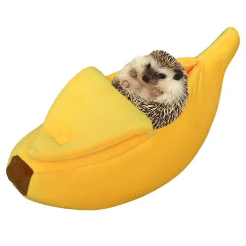 Small Animal Bed Warm Cozy Banana Cave Hideout Sleep Nest House Habitat for Hedgehog Hamster Rat Chinchilla Guinea Pig Ferret Chinchilla Cage Accessories Pet Supplies (Small, Yellow)