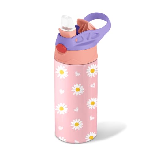 Daisy 12 oz Water Bottle with Straw – Kids Stainless Steel Vacuum Insulated Cup, Leakproof Pop-Up Spout, Reusable Travel Mug for Boys and Girls Outdoor Sports - color: Daisy1