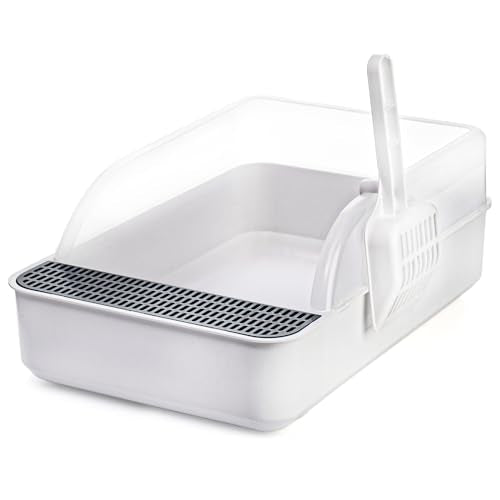 Lawei Open Top Cat Litter Box with High Side, Anti-Splashing Cats Litter Pan with with Litter Sifting Scoop, Semi-Closed Detachable Cat Cleaning Basin Kitten Toilet for Small Animal/Rabbit