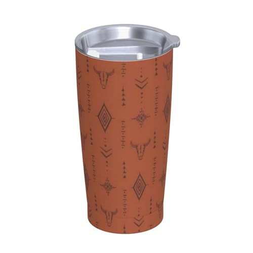Western Bull Tumbler with Lid and Straw Boho Brown 20oz Insulated Stainless Steel Cup Cowboy Travel Coffee Mug Water Bottle for Women Gift for Birthday Christmas - color: Brown