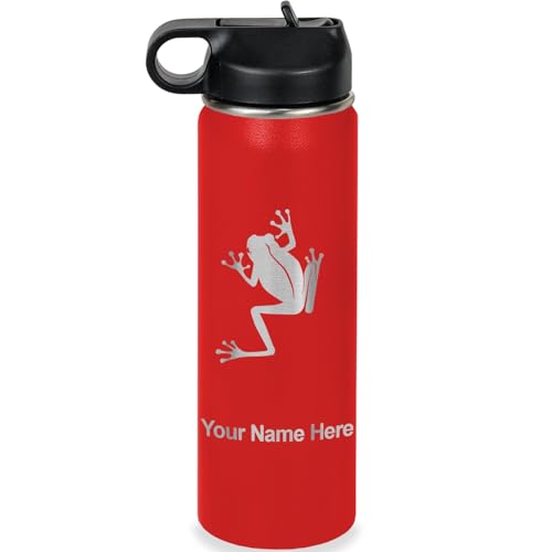 LaserGram Personalized 20oz Water Bottle, Tree Frog (Red) | Engraved Gift, Vacuum Insulated Stainless Steel, Flip-Top Straw Lid, Laser Engraved With Your Name - color: Red, size: 20 Ounces