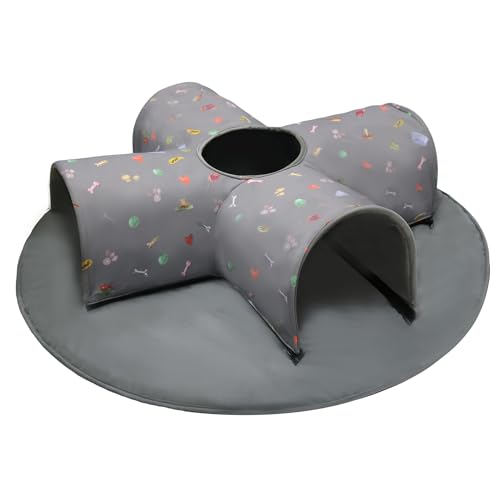 4-Way Indoor Cat Tunnel Bed with Top Peek Hole, 2-in-1 Collapsible Hideout with Removable Washable Mat, Interactive Play Tunnel for Cats, Kittens, Rabbits, Ferrets & Small Pets
