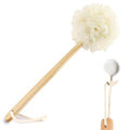 FORENEE White Loofah on a Stick, PE Mesh Back Scrubber with Wood Handle | Soft PE mesh for rich lather and gentle cleansing; water-resistant coating on the wood handle and hanging loop for drying. - style: White