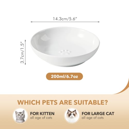 Havniva Ceramic Cat Bowls, Shallow Cat Dishes, Cat Food Plate Set of 3 | Wide Opening, 5.6” Cat Plates, Ceramic Cat Food Bowls for Wet & Dry Food, Non-slip Rubber Base, Whisker Friendly Cat Bowl - color: White, size: 3 Bowls