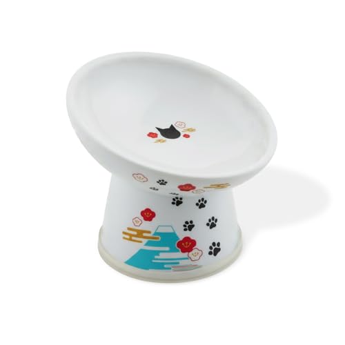 Necoichi Ceramic Elevated Cat Food Bowl, 15° Tilted (Fuji, Regular Tilted) - color: Fuji, size: Regular Tilted