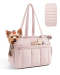 BAGSMART Dog Purse Carrier for Small Dogs Up to 13lbs Puppy Travel Tote Bag | Quilted Puffy Soft Sided Pet Handbag with Pockets, Collapsible Lightweight Portable Carrying with Safety Tether & Mat, Pink - color: Baby Pink