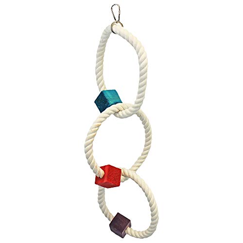 Tri-Hoop - Hanging Round Multi-Level Rope Perch Swing Cage Accessory Toy - Sugar Gliders, Degus, Marmosets, Squirrels, Monkeys, Parrots, Birds, Rats & Other Small Pets