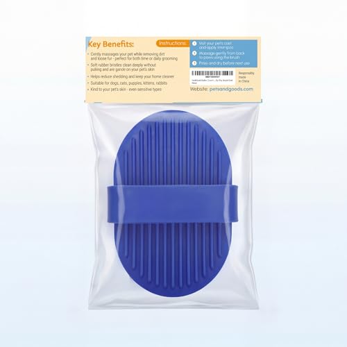 Pets&Goods Rubber Grooming Brush for Dogs & Cats - Gentle Deshedding Bath Brush for Short & Medium Hair - Soft Bristles, Anti-Slip Grip, Easy to Clean - color: Blue