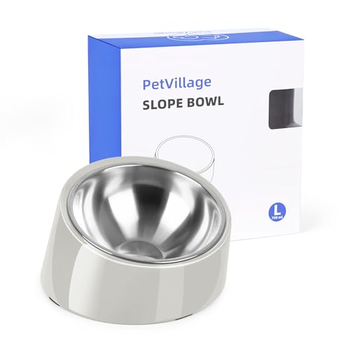Tilted Dog Bowl Non-Slip & Non-Spill Pet Feeder with Elevated Detachable Melamine Stand, Easy to Get Food Dog Dish, L/300ml Gray - color: Grey, size: Large(300ml)