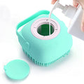 Pet Grooming Bath Massage Brush with Soap and Shampoo Dispenser Soft Silicone Bristle for Long Short Haired Dogs Cats Shower (Blue) - color: Blue