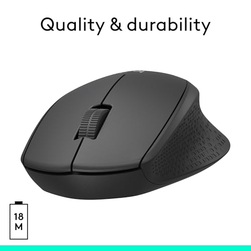 Logitech M330 Silent Plus Full Size 2.4 GHz Wireless Mouse - Black | Silent, lightweight, 2.4 GHz USB-A Nano Receiver, 1000 dpi optical tracking, 2-year battery life, PC, Mac, laptop compatible - color: Black