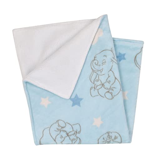 NoJo Disney Dumbo Light Blue, White and Gray Clouds and Stars Super Soft Sherpa Baby Blanket - color: Dumbo Light Blue