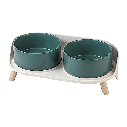 Elevated Ceramic Dog Bowl Set - Double Dog Feeding Bowls with Stand Splash Proof - Raised Dishes for Food and Water - Ideal for Small to Medium Dogs - 2 x 720 ml - 11.3 oz - Green - color: Green, size: Medium