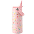 KEWIXY 14oz Water Bottle with Straw, Easy Slide Lid, Leak Proof, Keep Cold 24H, Vacuum Insulated, Metal Stainless Steel with Handle for School, Confetti Pink - color: Confetti Pink, size: 14 Ounces