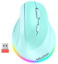 MEETION Ergonomic Wireless Vertical Mouse, Rechargeable, Green | Bluetooth 5.2 + 3.0 and USB connectivity, RGB backlight, 4 DPI adjustment, compatible with Windows, Mac, Android, PC and iPad - color: Right Green