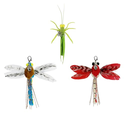 TTcat Cat Feather Wand Toys,Retractable Wand Toy with 3 Simulation Insects Dragonfly Grasshopper Refills,Interactive Cat Toy Kitten Toy for Indoor Cats to Play Chase Exercis.